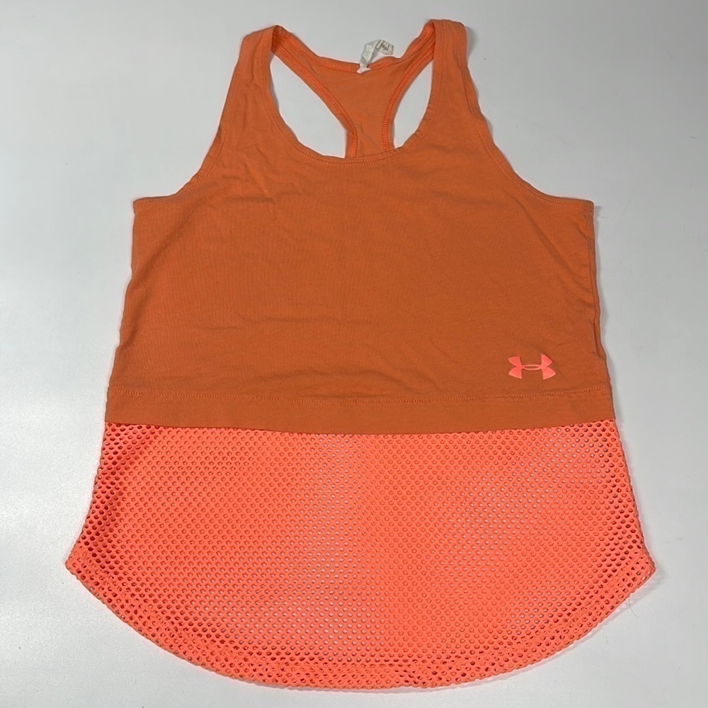 Under Armour Orange Mesh Racerback Tank Top Size YM
